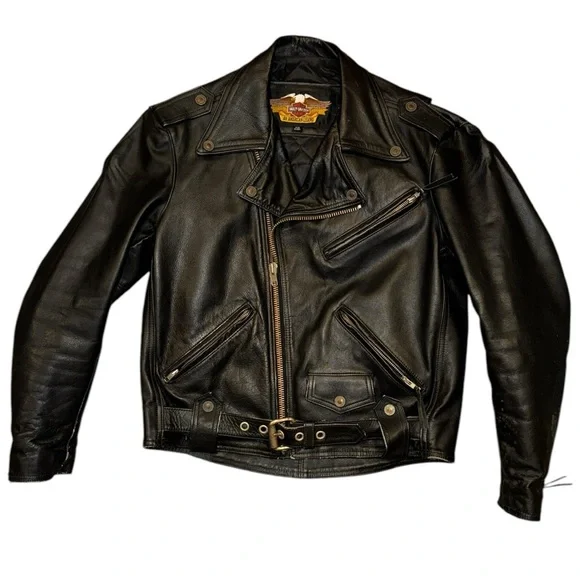 Vintage 90's Harley Davidson Shovelhead Leather Double Rider Jacket